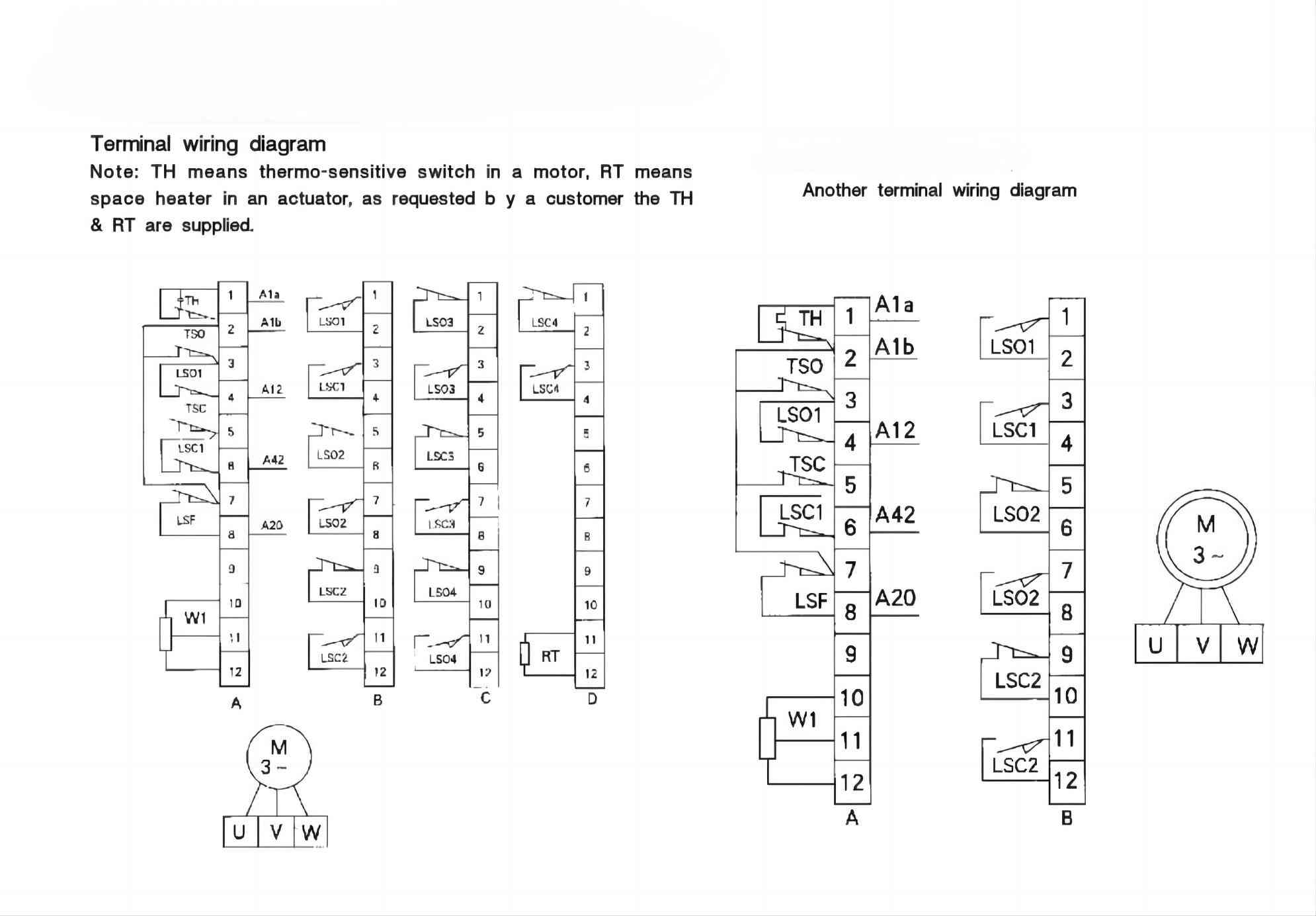 Nota del diagrama de cableado del terminal estándar "95": TH es el interruptor térmico dentro del motor, RT es el calentador dentro de la instalación eléctrica, TH y RT se proporcionan de acuerdo con los requisitos del usuario.